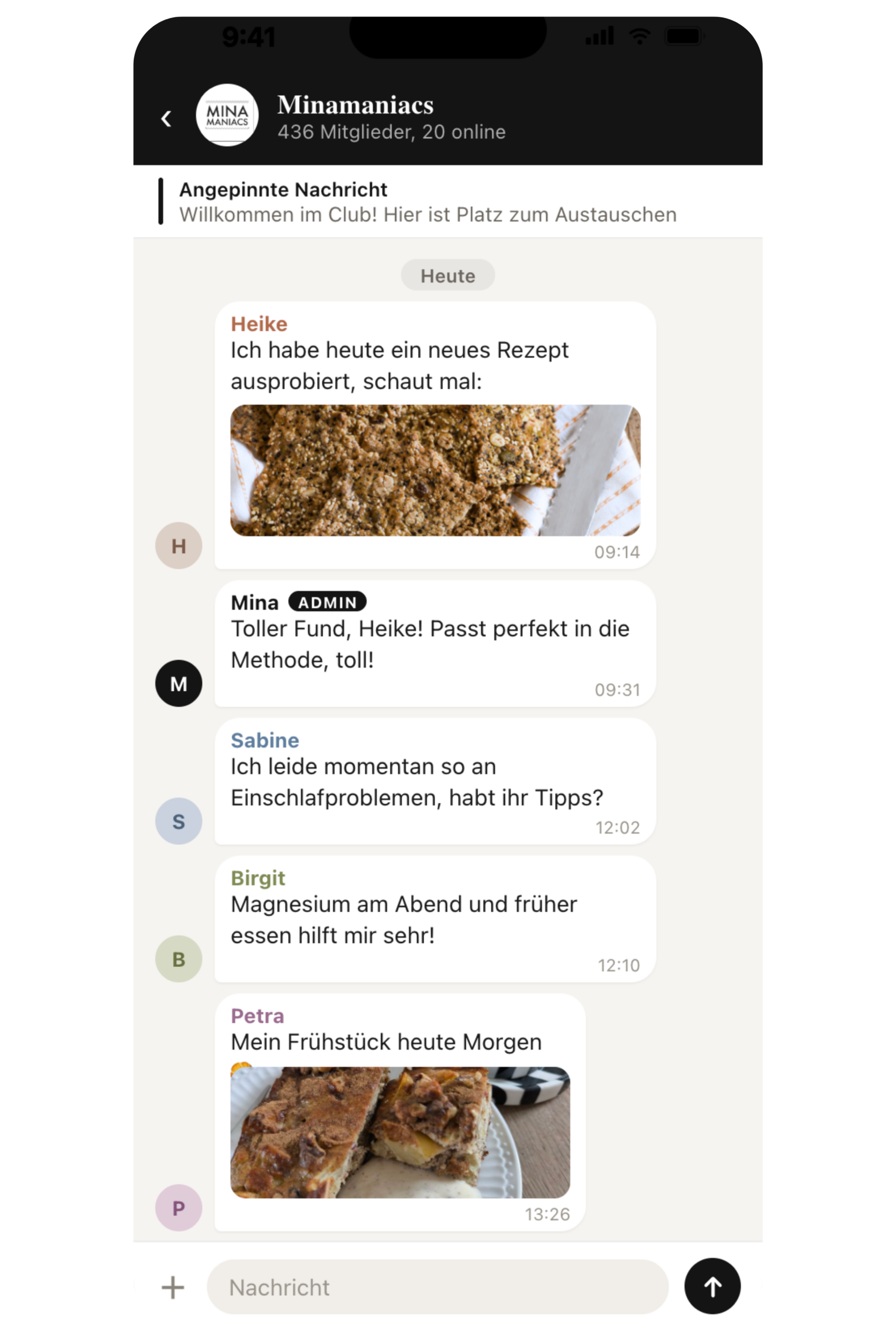 Mockup des MINA Maniacs Telegram-Chats
